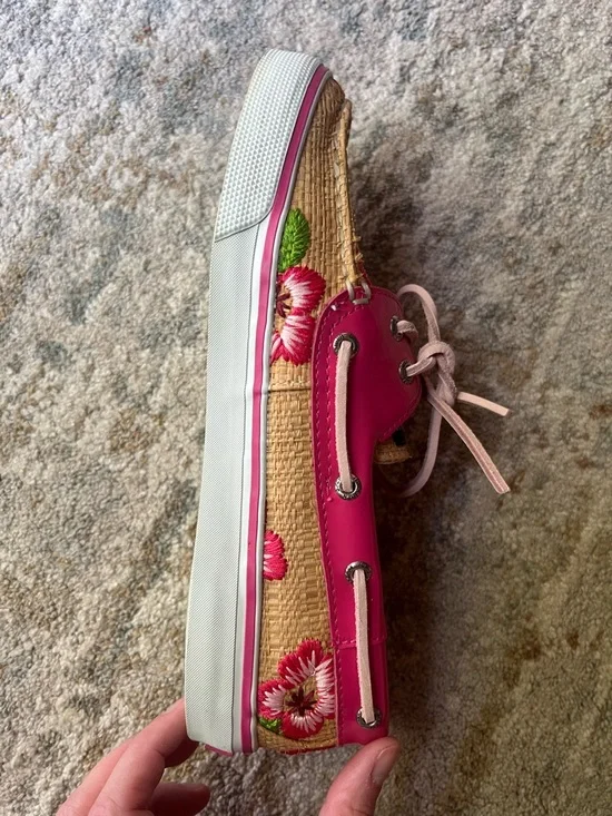 Sperry Hot Pink Floral Embroidered Canvas & Patent Boat Shoes - Picture 7 of 10